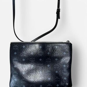 Authentic MCM Visetos Original Pouch Black Crossbody Bag